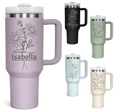 Personalized 40 oz Stainless Steel Tumbler with Handle | Custom Engraved Name | Vacuum Insulated Travel & Everyday Mug