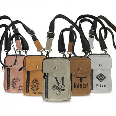 Personalized Urban Crossbody Bag, Laser Engraved Monogram, Compact Leatherette Phone Holder with Zipper Pocket & Adjustable Strap Gift
