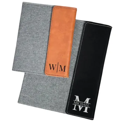 Personalized Custom Refillable Name Leather Portfolio, Engraved Monogram Leather Portfolio Notepad Holder