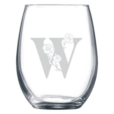 Personalized Birth Flower Stemless Wine Glass, Custom Engraved Floral Stemless Wine Glass with Name, Gift for Mom, Bridesmaid, Birthday