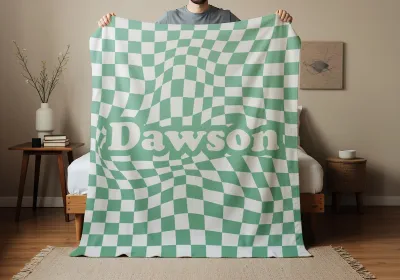 Personalized Retro Checkered Blanket, Custom Name Blanket for Kids, Sleepovers, Bachelorette & Birthday Gifts, Cozy Throw Gift