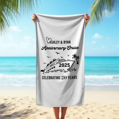Anniversary Cruise Beach Towel, Custom Anniversary Beach Towel, Cruise Couple, Cruising 2025, Personalized Couple, Couple Cruise