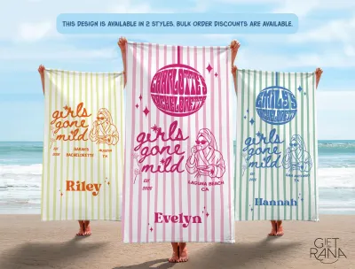 Personalized Bachelorette Beach Towel, Girls Gone Mild Bride Squad Pool Towel, Last Toast on the Coast Bridal Party Gift