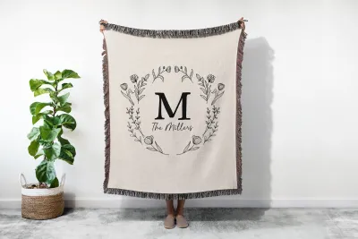 Personalized Family Name Quilt, Last Name Initials Woven Tapestry, Wedding Anniversary Gift, Christmas Present For Family, Gift For Mom