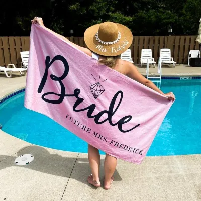 Bride and Bridesmaid Custom Beach Towel, Bride Beach Towel, Personalized Beach Towel, Custom Beach Towel,Bachelorette Bride Beach Towel
