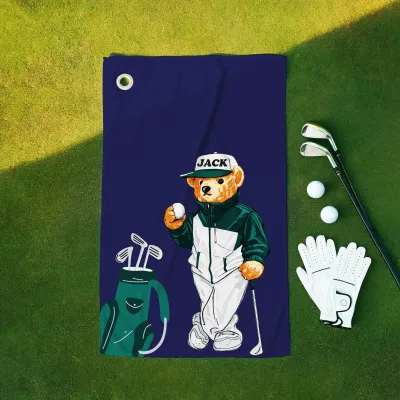 Personalized Golf Towel, Custom Name Bear, Custom Grandma Golf Gift, Preppy Bear Golfer Towel, Microfiber Golf Bag Accessory, Cute Golf Gift