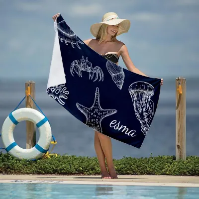 Nautical Pattern Beach Towel, Custom Towels, Personalized Gifts, Vacation, Beach House Towel, Bath Towel, Custom Name Towel, Birthday Gift