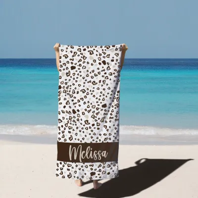 Personalized Leopard Beach Towel, Custom Name Beach Towel, Personalized Beach Towel, Tiger Beach Towel, Bride Beach Towel, Vertical Towel