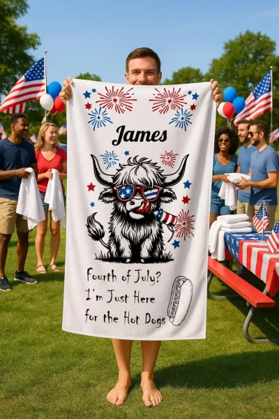 Personalized Patriotic Beach Towel, Custom 4th of July Towel for Independence Day, Red White Blue Gift with American Flag, Gift For American