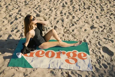 Custom Multicolor Beach Towel, Personalized Name Towel, Retro.Style, Bachelorette Party Beach Towel, Bridal Shower Gift, Vacation Birthday