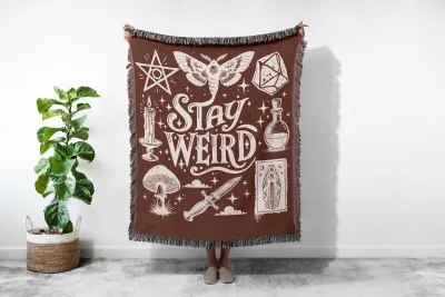 Stay Weird Witchy Blanket, Celestial Halloween Throw, Edgy Grunge Gothic Witch Ritual Boho Decor, Halloween Humor Girly Design