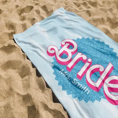 Custom Beach Towel, Personalized Let's Go Party Towel, Pink Pool Towel Gift for Kids, Birthday or Bachelorette Favor