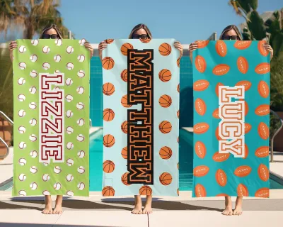 Custom Sports Ball Towels, Personalized School Team Towels, Basketball Football Soccer Tennis Volelyball Badminton Baseball Club Towels