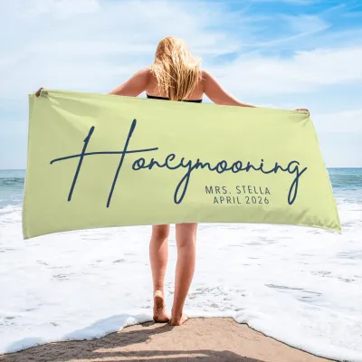 Honeymooning Beach Towel, Custom Mrs. Name Towel, Honeymoon Gift, Bridal Shower Gift, Personalized Wedding Gift For Bride, Newlywed Gift
