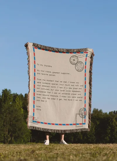 Personalized Letter Woven Blanket, Handwritten Style Fringed Quilt, Christmas Gift For Mom/Dad, Grandma Keepsake Gift, Love Letter