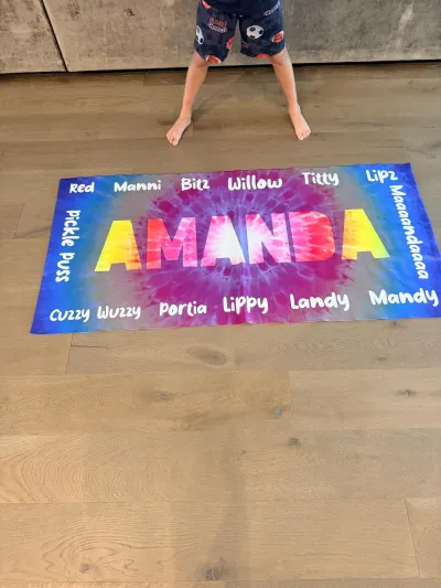 Multi-color Tie Dye Pattern Custom Name Beach Towel, Personalized Colorful Bath Towels, Rainbow Pattern Pool Towel, Birthday Vacation Gift