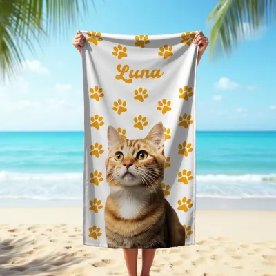 Custom Pet Photo Beach Towel, Personalized Dog or Cat Face Towel, Funny Gift for Pet Lovers, Custom Beach Towel