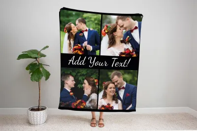 Custom Photo Blanket, Collage Throw with Text, Personalized Christmas Gift for Mom, Dad, Grandma, Couples, Family or Loved Ones