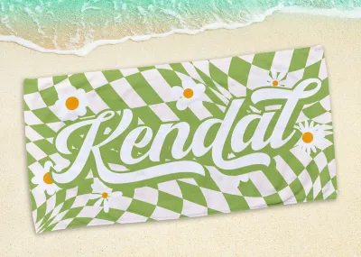 Retro Checkered Pattern Beach Towel, Custom Beach Towel, Personalized Hippie Style Beach Towel, Birthday, Bridesmaid, Bridal Shower Gift