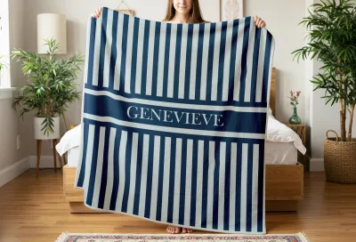 Personalized Striped Name Blanket, Custom School Spirit Throw, Kids & Toddler Blanket, Birthday or Christmas Gift, Vacation Travel Blanket