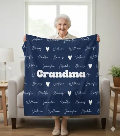 Personalized Grandma Blanket, Family Name Throw, Mamaw Keepsake Gift for Grandparents, Christmas, Thanksgiving