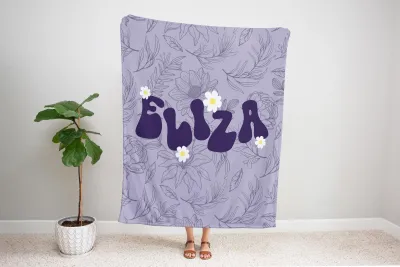 Custom Retro Name Blanket, 70s Groovy Floral Throw, Hippie Style Personalized Blanket, Vintage Boho Gift, Cozy Home Blanket