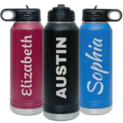 Personalized Laser Engraved 12 20 32 40 oz Water Bottle with Name