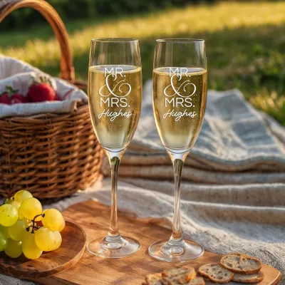 Custom Champagne Flutes – Set of 2 Personalized Toasting Glasses for Wedding, Anniversary, or Bridal Shower – Engraved Bride & Groom Gift