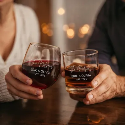 Personalized Whiskey & Wine Glass Set for Couples, Custom Engraved His Hers Glasses, Wedding Couple Gift, Anniversary Gift, Newlywed Gift