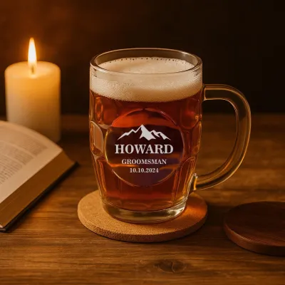 Personalized Groomsman Beer Mug, Engraved Glass Mug Gift for Groomsmen, Best Man, Wedding Party Gift, Bachelor Party Keepsake