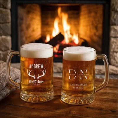 Personalized Engraved Glass Beer Mug, Groomsman Wedding Party Gift
