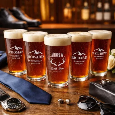 Personalized Groomsmen Pint Glass, Engraved Beer Glass for Wedding Party, Best Man & Groomsman Gift, Custom Wedding Keepsake, Groom Gift