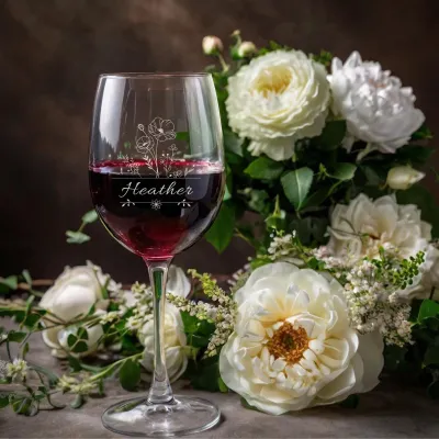 Personalized Birth Flower Wine Glass, Custom Engraved Floral Gift for Mom