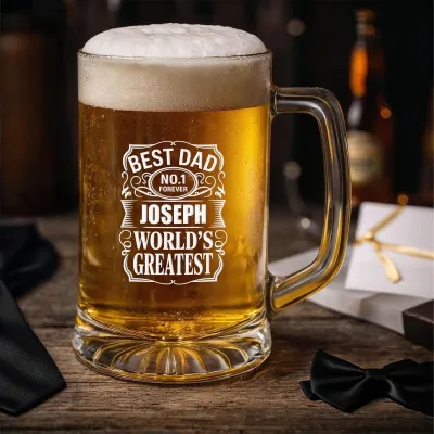 Personalized Father’s Day Beer Mug, Engraved “Best Dad” Glass, Custom Name Beer Stein Gift for Dad, Grandpa, Husband, BBQ Gift Idea