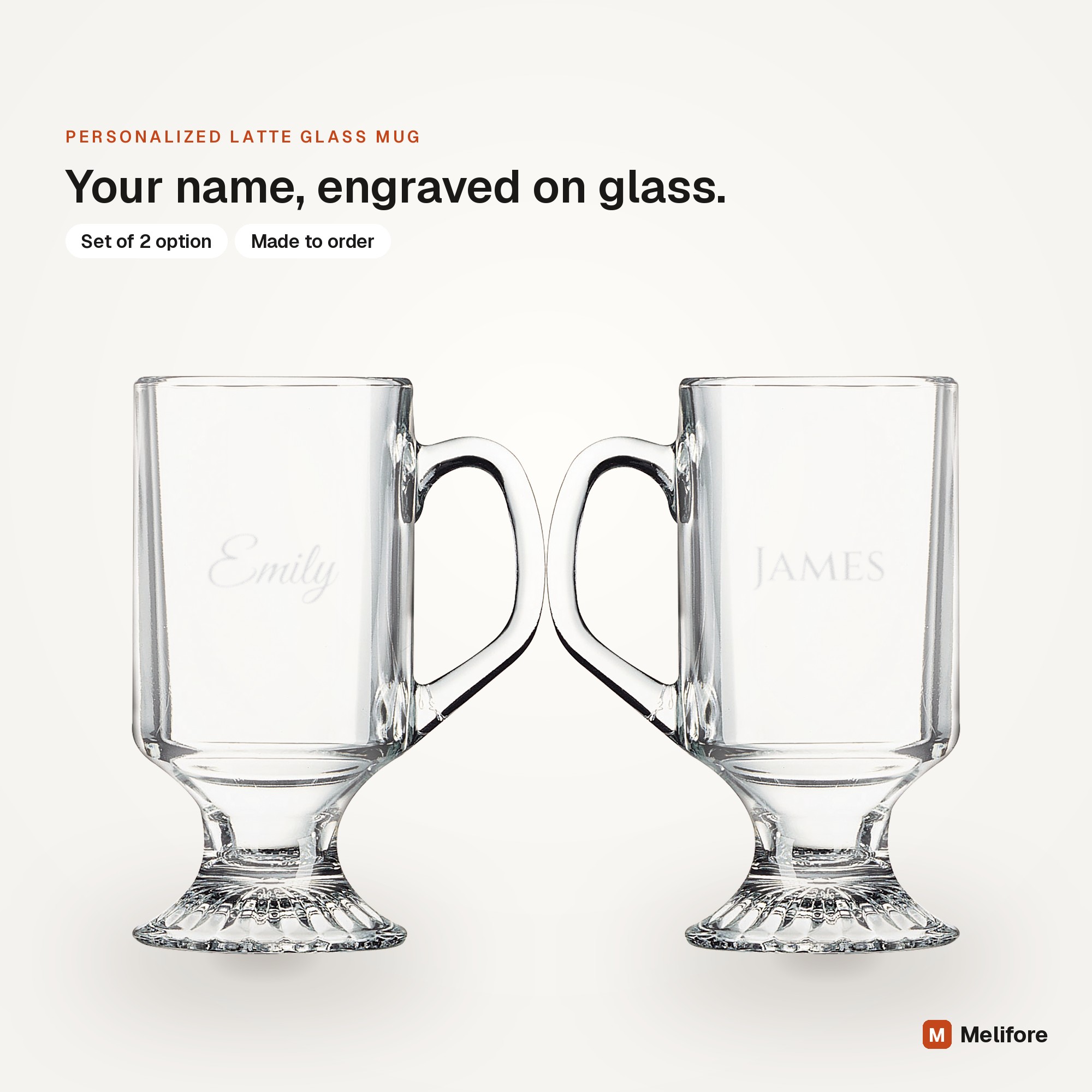 Personalized latte glass mug, laser engraved with a name