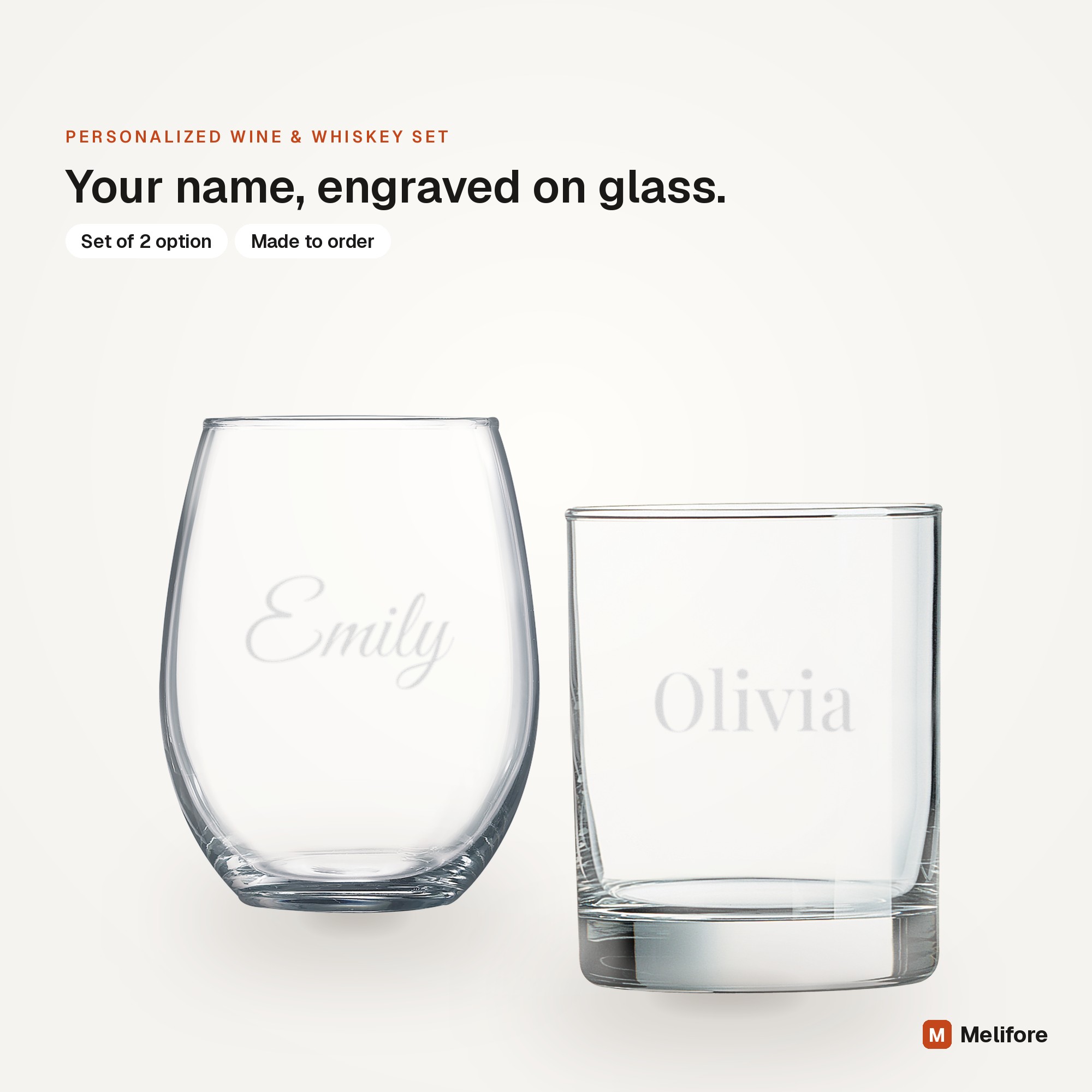 Personalized wine & whiskey set, laser engraved with a name