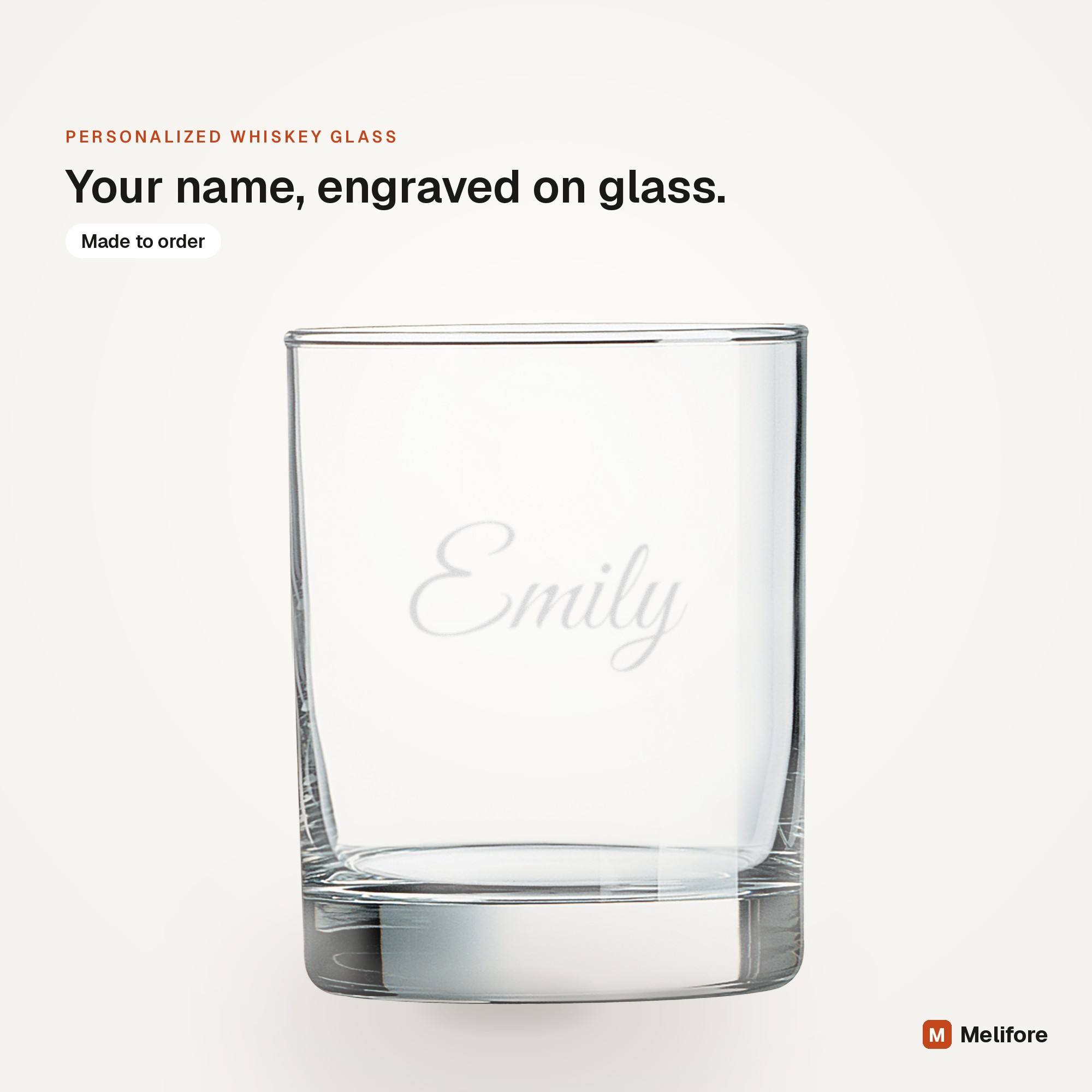 Personalized whiskey glass, laser engraved with a name