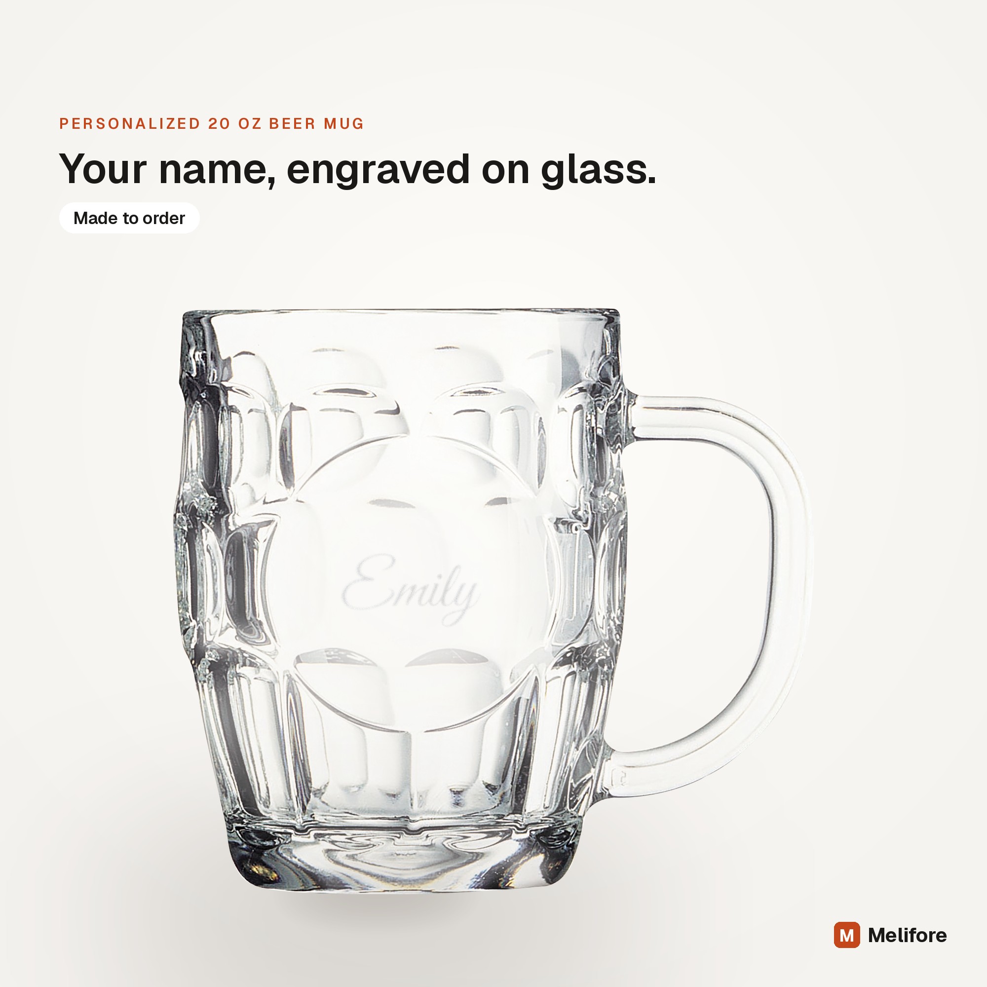 Personalized 20 oz beer mug, laser engraved with a name